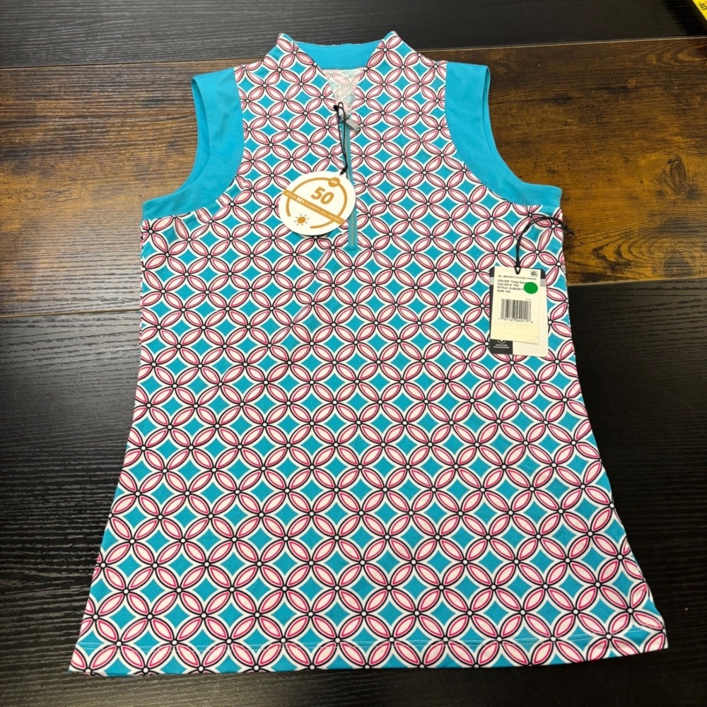 Tail White Label Womens Sleeveless‎ Golf Blue Pink Geometric GJ8329-T92 XS NWT